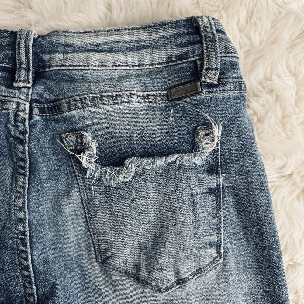 KanCan Ankle Capri Jeans 9/28 (27x25.5) Blue Distressed Super Stretch Juniors
